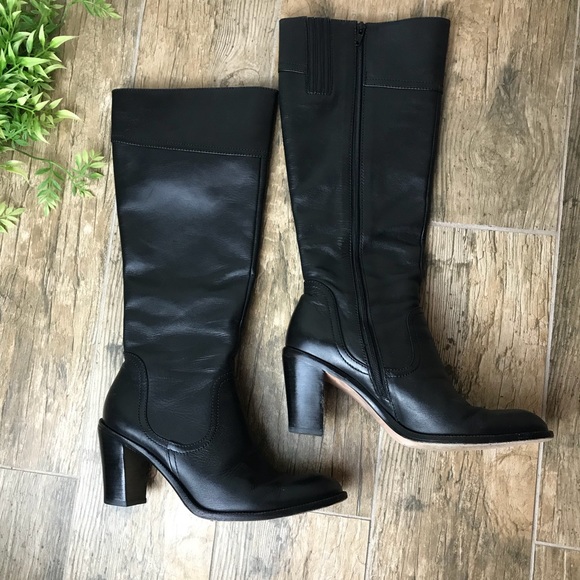 Ann Taylor Shoes - ANN TAYLOR black leather tall boot chunky heel
